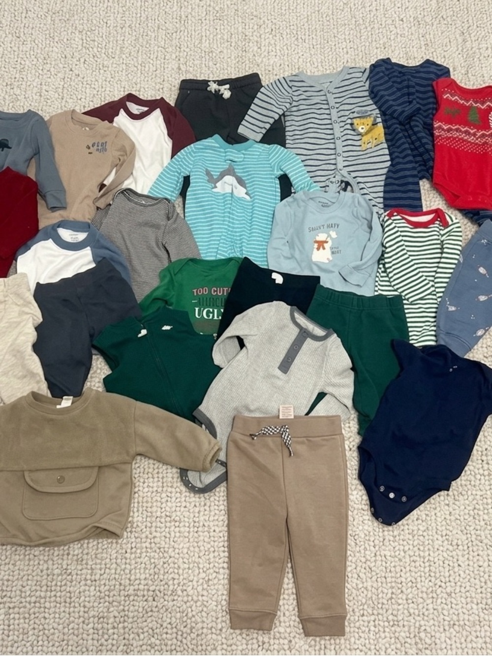 Mixed Baby Boy Size 6-9 Months Shirts & Tops Set - Green, Blue, Gray, Tan